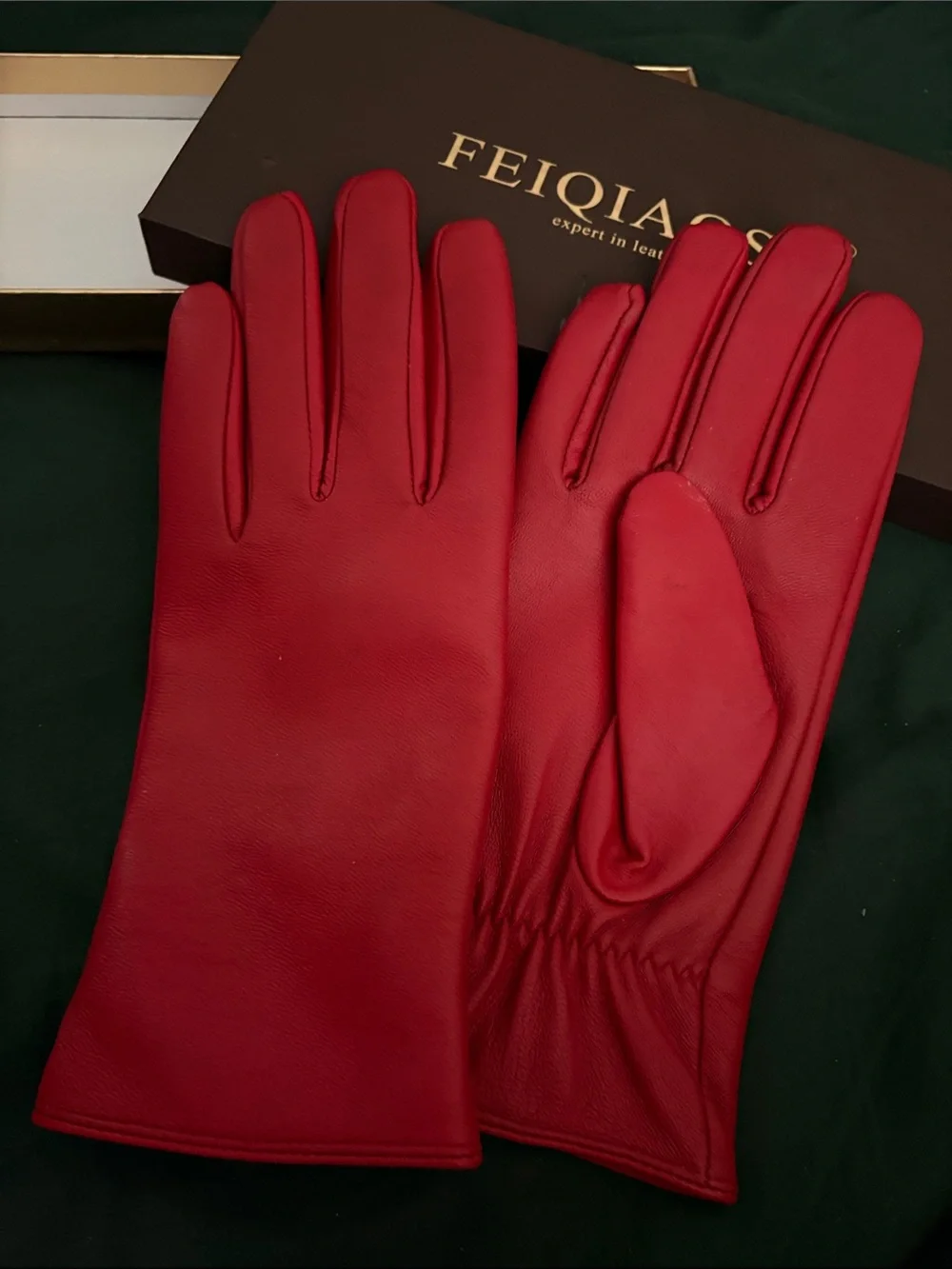 Women's Red Leather Gloves
